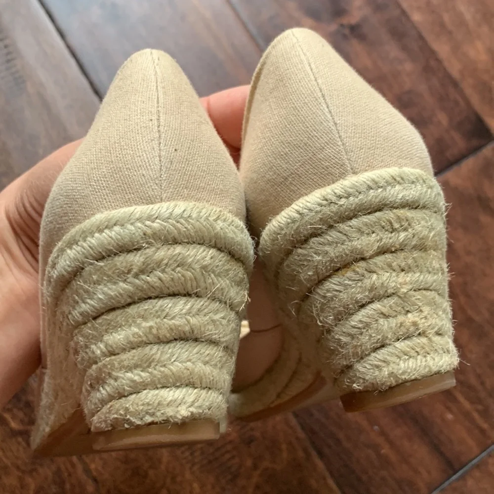 LOFT Beige Joey Peep Toe Espadrille Heeled Wedge Size 6.5